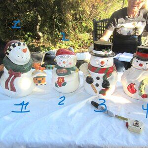 VTG SNOWMAN COOKIE JARS, DIFFERENT STYLES, ALL CERMIC PRICE IS EACH